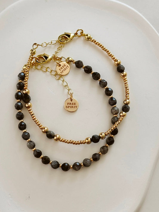 Celestial Rebirth - Black moonstone - set of two bracelets  image 1