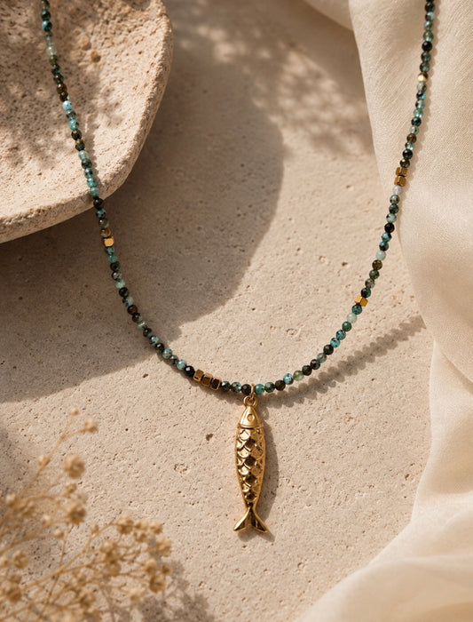 Poise necklace - Fish - Chrysocolla