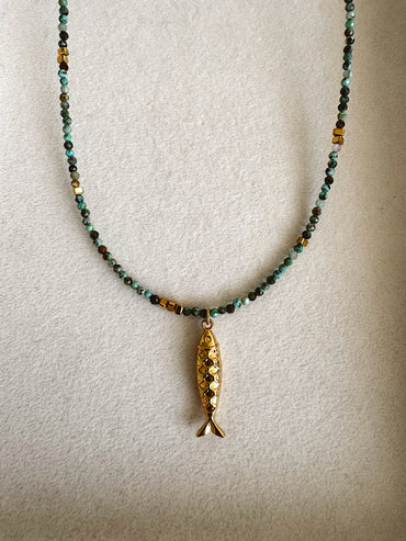 Poise necklace - Fish - Chrysocolla