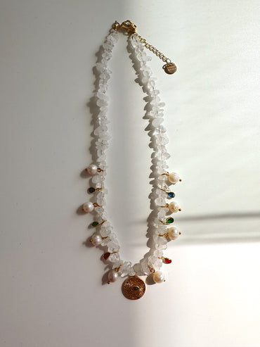 Quartz & Pearl Charm Necklace
