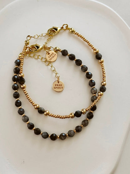 Celestial Rebirth - Black moonstone - set of two bracelets  image 1