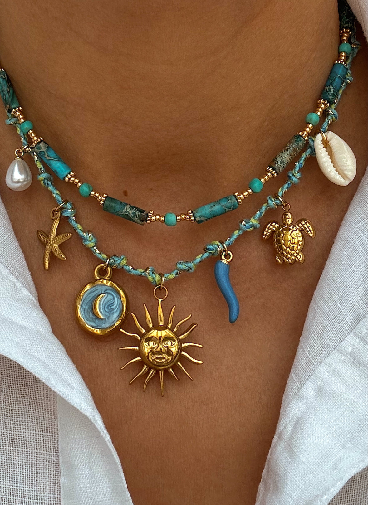 Two-piece Blue Summer Necklace set image 0