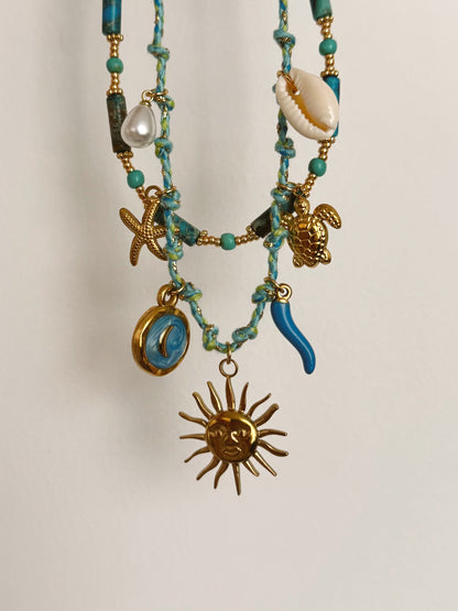 Two-piece Blue Summer Necklace set image 1