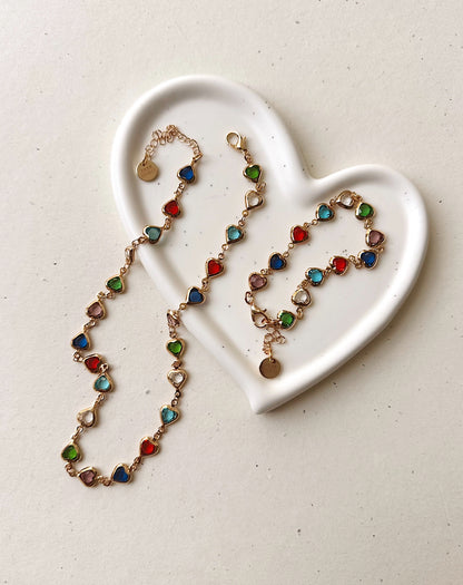 Rainbow Hearts set - necklace & bracelet