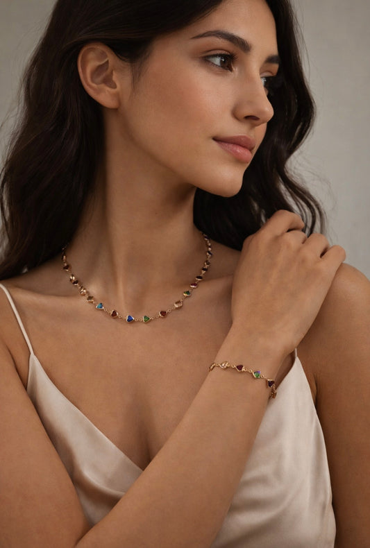 Rainbow Hearts set - necklace & bracelet