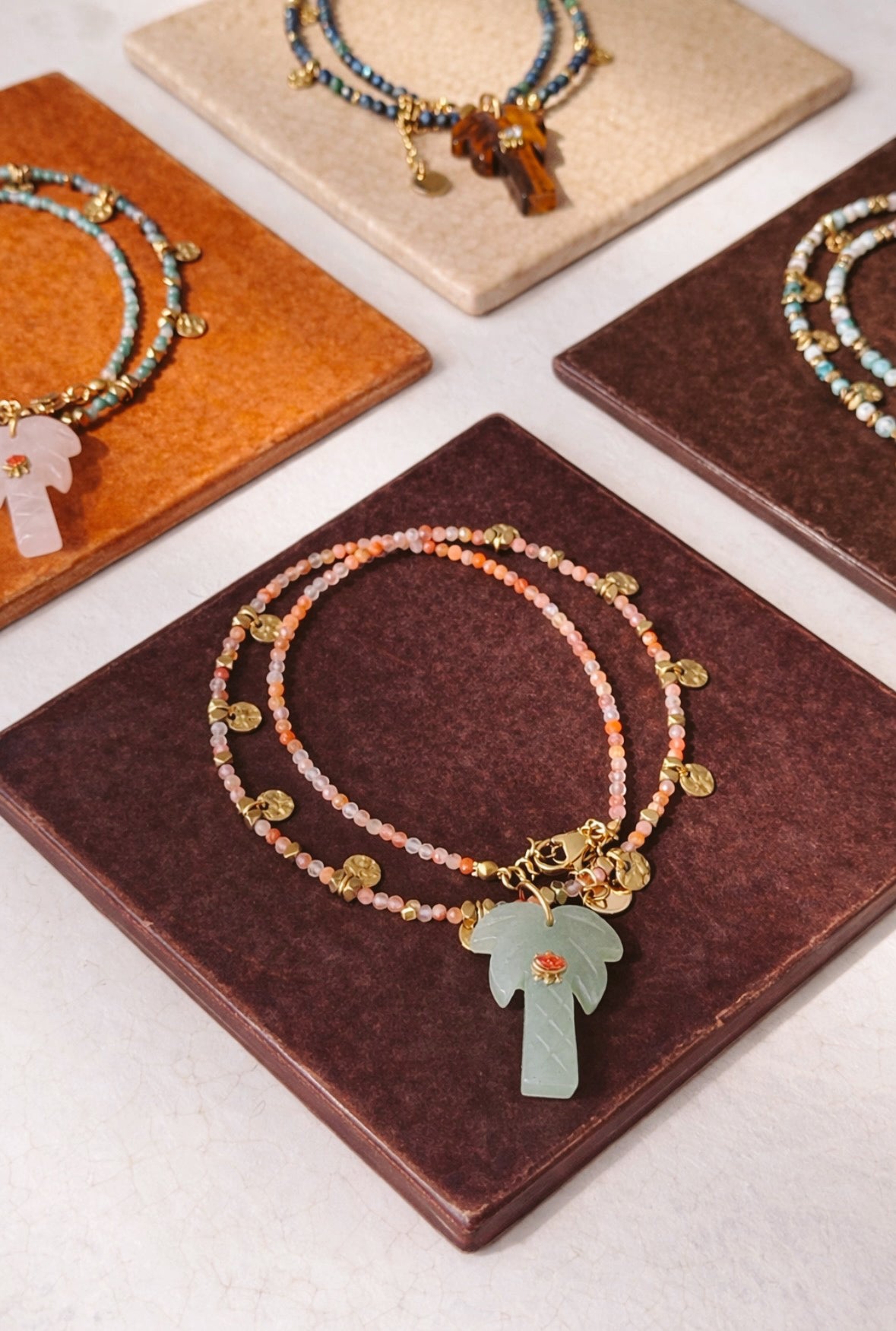Green aventurine palm necklace