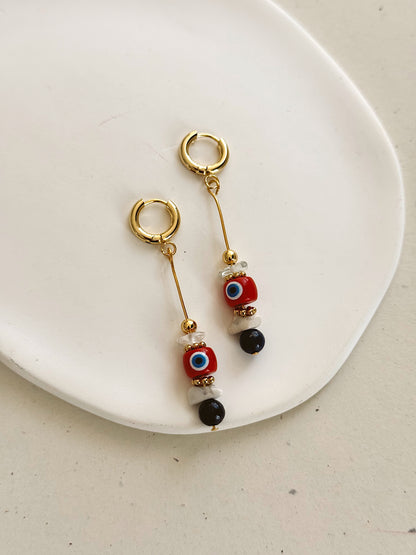 Mixed stones golden hoops