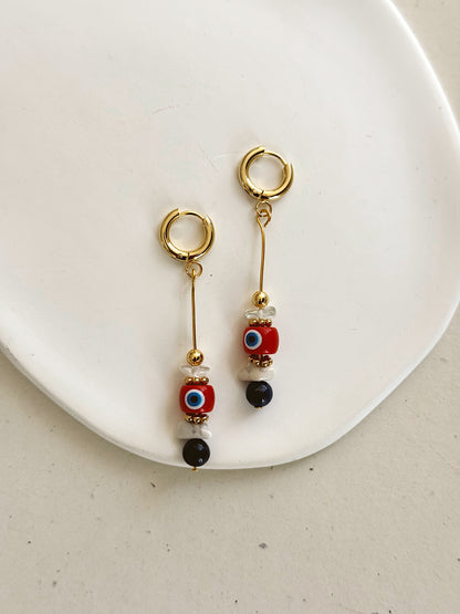 Mixed stones golden hoops