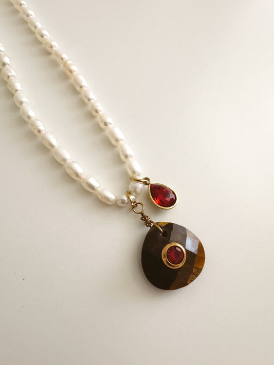 Pearl Talisman necklace - tiger eye