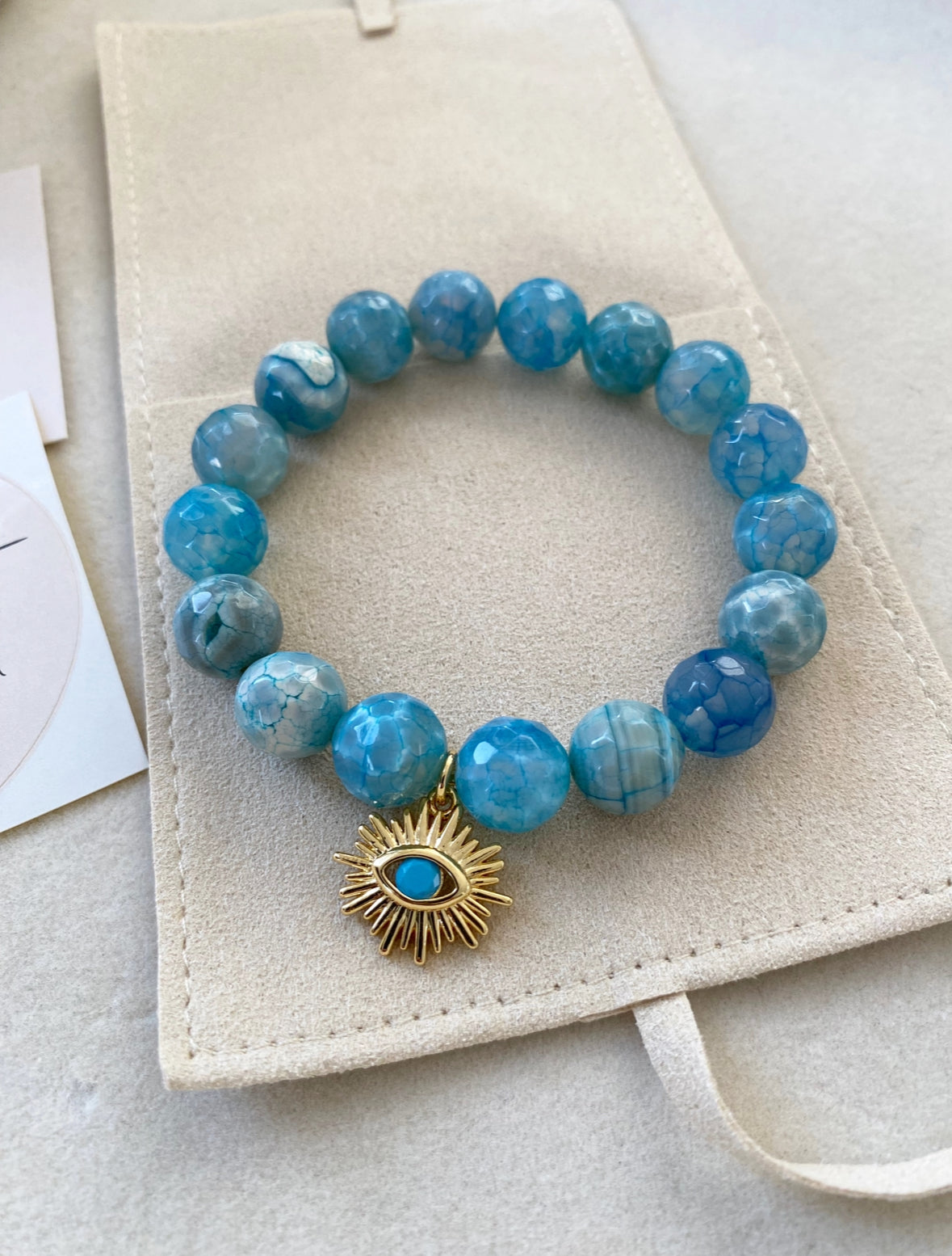 Fire Crackle Agate in blue , 10mm, 18k plated  image 1