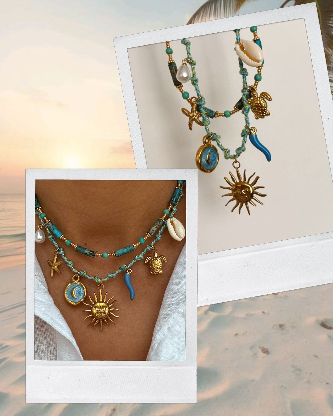 Two-piece Blue Summer Necklace set image 2