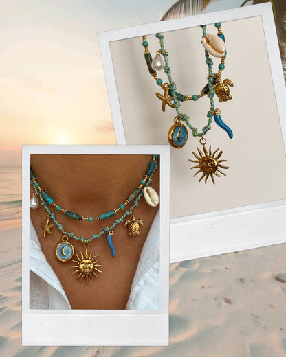 Two-piece Blue Summer Necklace set image 2